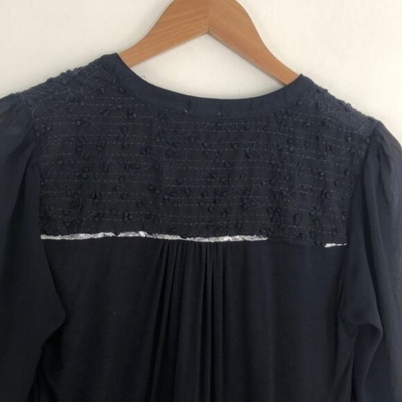 Anthropologie Tiny Embroidered Split Neck Blue - Picture 10 of 11